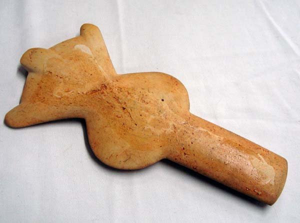Large Mace Spiro Stone Weapon Battleaxe: Large Mace Spiro Stone Weapon Battleaxe, measures approx. 11.5''L x 6''W. Age & Origin Unknown.