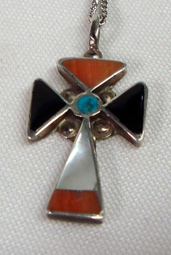 Zuni Inlay Sterling Cross Necklace