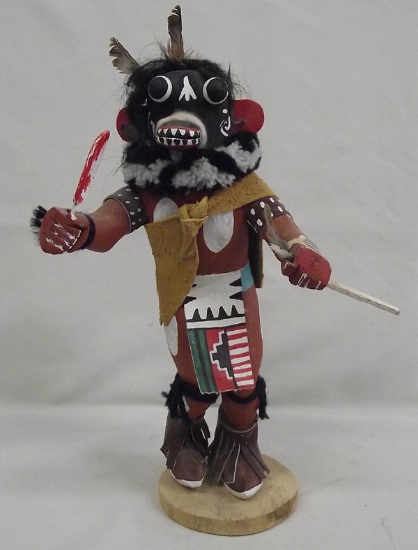 Hopi Kachina - Signed: Native American Hopi Kachina. On the bottom has ''Che-va-yo'' and ''PoTakuLa''. Measures approx. 10.5''H x 7''W. Some missing feathers.