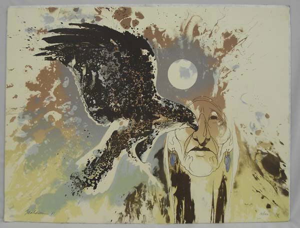 Signed Lithograph ''Summer Hawk'' - Bert Seabourn: Signed Lithograph ''Summer Hawk'' - Bert Seabourn. Mounted on cardboard. Measures approx. 22 1/2''H x 30''W. Signed in lower left hand corner - ''1981 Seabourn''.