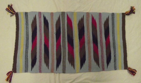 Navajo Crown Point Small Rug: Navajo Native American Crown Point Small Rug. Nice, clean Crown Point small rug in traditional colors. Measures 38''x20''.