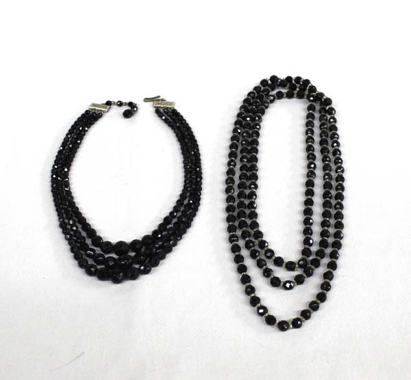 Vintage Austrian Faceted Crystal Necklaces: Two Vintage Austrian Faceted Crystal Necklaces. Shortest Necklace is a choker length with a silver tone clasp: the longer necklace can be doubled and still works over the head. Longest is 26.5'' end t
