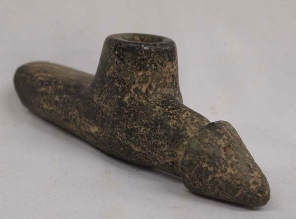 Steatite Stone Phallic Platform Pipe: Steatite Stone Platform Phallic Pipe, age and origin unknown, great addition to your collection, measures approx. 2'' x 1'' x 6''. Steatite is a metamorphic rock similar to soapstone and easily carved