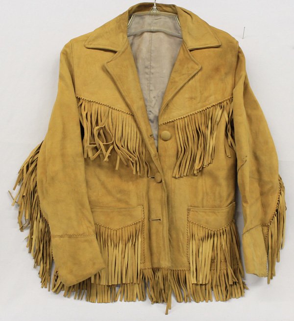 Fringed Leather Jacket: Fringed Leather Jacket, round leather buttons, 2 fringed pockets, size S