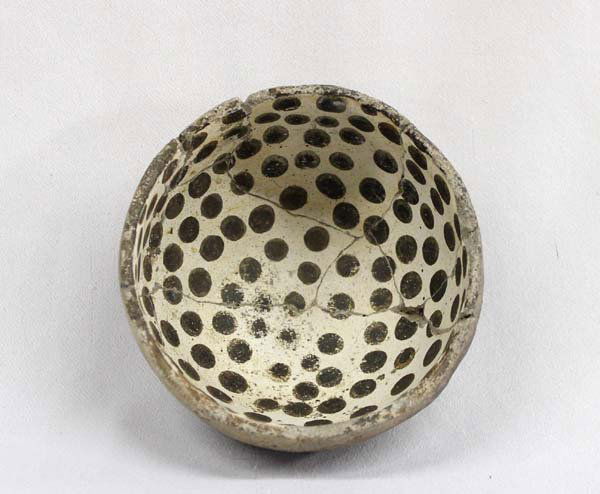 Mimbres Black on White Finger Paint Bowl: Mimbres Black on White Finger Paint Bowl, Broken & glued with an estimated 15 % restoration to the missing areas. No paint touch up to the original design. Very unusual painted bowl. Restoration Repor