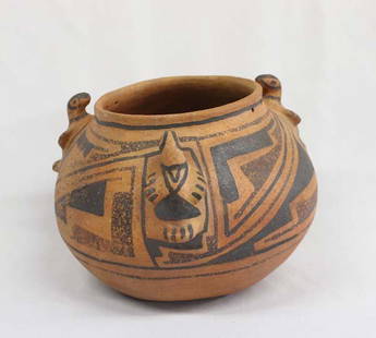 Prehistoric Black on Red Casas Grande Quail Bowl: Prehistoric Black on Red Casas Grande Quail Bowl. Mint Condition, no overpaint, glue or restoration. Outstanding prehistoric 750AD Bowl. There are three mint quail birds around this geometric bowl. Th