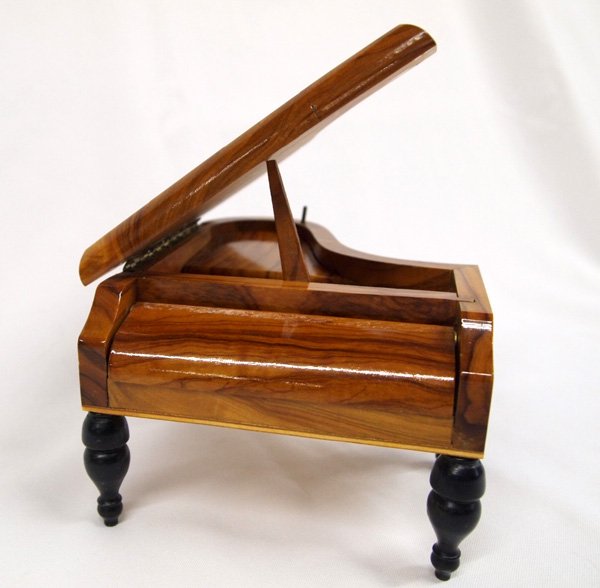 Carved Wooden Piano Musical Jewelry Box