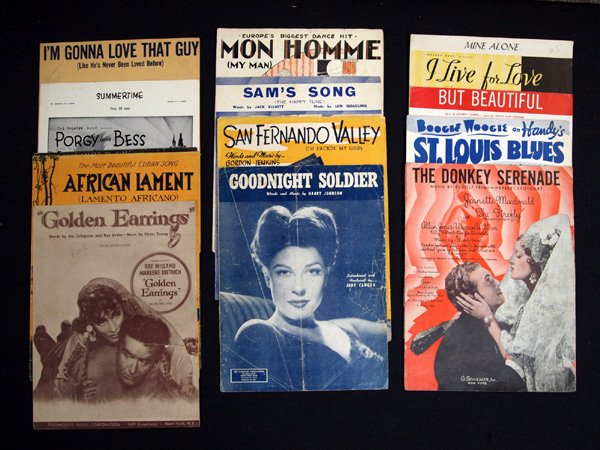 Antique 1930s Sheet Music Arrangements with Lyric: Collection of Instrumental Arrangements with Lyrics. Oldies - 1930's on. THE DONKEY SERENADE, I'M GONNA LOVE THAT GUY, SUMMERTIME and MON HOMME are some of the 13. Music of the past to enjoy.