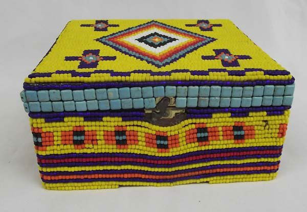 Hand Beaded Cedar Cigar Box - Artist Kills Thunder: Hand Beaded Cedar Cigar Box - Artist Kills Thunder. This wonderful collector's box is original - no two done the same by the artist. The sturdy box has a swing hinge. ''Snyders S & S Imported Domestic