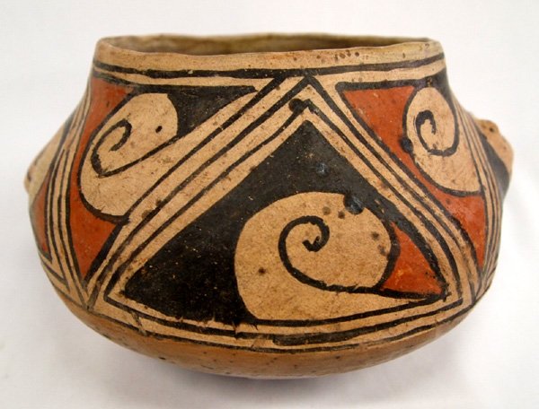 1960 Museum Deacessed Casas Grande Frog Effigy Pot: Deacessed from New Mexico Southwestern Archaeological Museum. 1960's Casas Frog Revival Polychrome Effigy Pot. Hole in bottom. 5''H x 8'' diameter.
