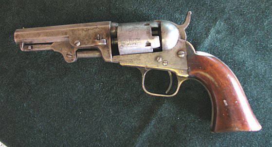 Colt Model 1849 Pocket Pistol, Circa 1861: An untouched Colt Model 1849 Pocket Pistol, Circa: 1861. It has a ''4'' barrel. The calibre is .31 with the rare ''Hartford Address'' on the barrel. All markings are clear and sharp with matching numb