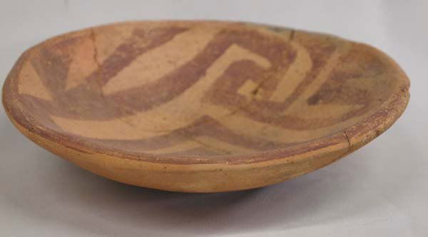 Prehistoric Anasazi Shallow Bowl--Maze Pattern: Prehistoric Anasazi Shallow Bowl--Maze Pattern, glued only, gorgeous brown designs on tan, measures approx. 7''D x 2''H. Professionally glued, over painted and restored, approx. 50%. Acquired in accor