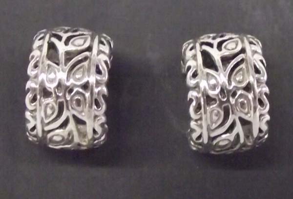 Sterling Silver Filagree Pierced Earrings: Sterling Post Style Cuff Pierced Earrings. .5'' diameter and 3/8'' wide, these earrings will look nice with casual or formal dress.