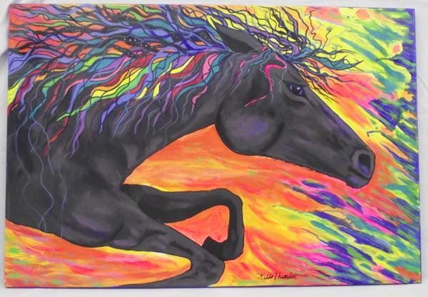Acrylic Painting ''Dark Prince'' - Kills Thunder: Acrylic Painting ''Dark Prince Returns'' - Kills Thunder. Arizona artist, Kills Thunder has portrayed the majestic black horse, ''Dark Prince'' thundering to his home against the bright skies of the d