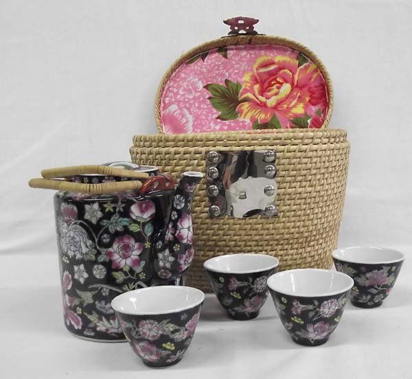 Chinese Wicker Basket Tea Set