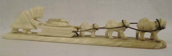 Miniature Carved Bone Dog Sled Figurine