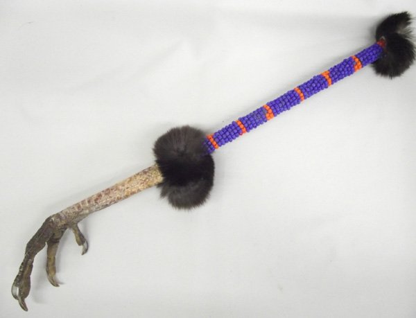 Vulture Mink Beaded Back Scratcher-Kills Thunder: Vulture Claw, Mink Fur,Hand Beaded Back Scratcher-Kills Thunder. 17''L, this one of a kind scratcher is sure to take care of that itch!
