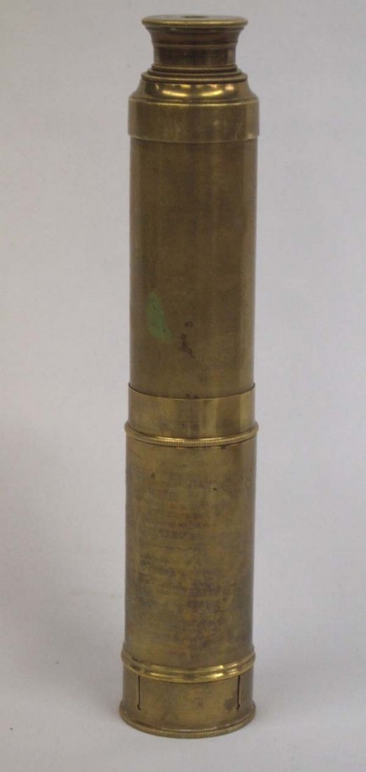 Antique Brass Spy Glass Telescope: Antique Brass Spy Glass Telescope. End brass cap. Brass with extensions to 20''. 10'' when folded up. 2'' diameter. Cracked front lens. Ideal for using on boats, hiking trips, bird watching and giftin
