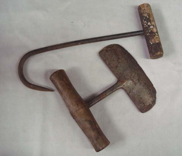 Antique Wescott Chopper and Hay Hook: Antique Wescott Chopper and Hay Hook. The chopper blade is stamped ''Wescott'', measuring 6 1/2'' across the handle. There is some provenance as the piece was purchased at the 101 Ranch Auction on Mar
