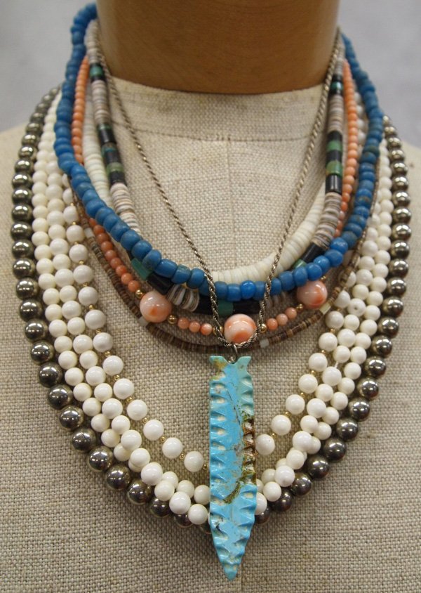Collection 10 Southwestern Necklaces: Collection Southwestern Necklaces. To include Heishi, Turquoise, Shell, Old Sterling Silver Holloware Beads, plus much more.
