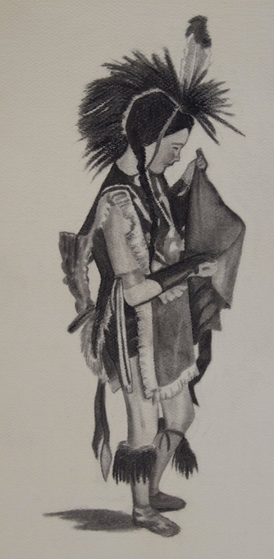 Native American Original Charcoal Painting: Native American Original Charcoal Painting, measures 21''H x 15''W. Not framed or matted.