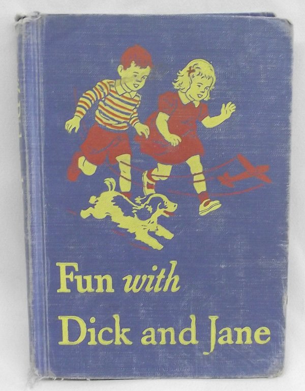 1946-47 Edition Fun with Dick and Jane Book: 1946-47 Edition Fun with Dick and Jane Book. Here's the real deal, an original reader with very few marks (all small pencil lines) or tears. Just some worn edges on the hard cover. Measures 8''H x 6''