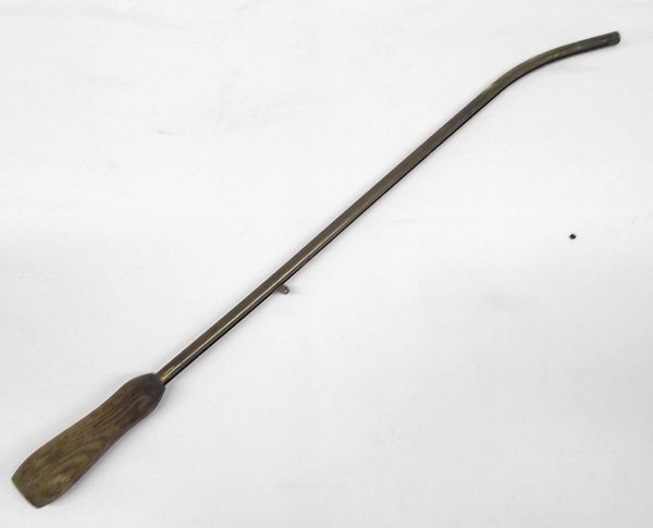 Antique Brass Wick Lighting Tool: Antique Brass Wick Lighting Tool, has wooden handle, measures 20''L