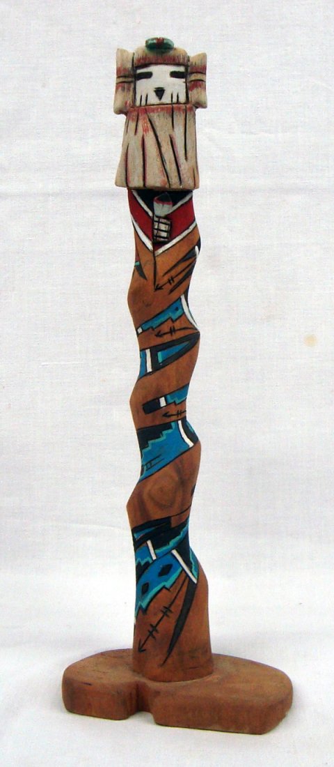 Hopi Kachina, ''Snow Maiden'' by Harold Polacca: Hopi Kachina, ''Snow Maiden'' by Harold Polacca. Beautiful polychromed katchina signed by the artist, Harold Polacca, 2006, entitled ''Snow Maiden''. Measuring 11 1/2'' tall with a base of 4'', signed