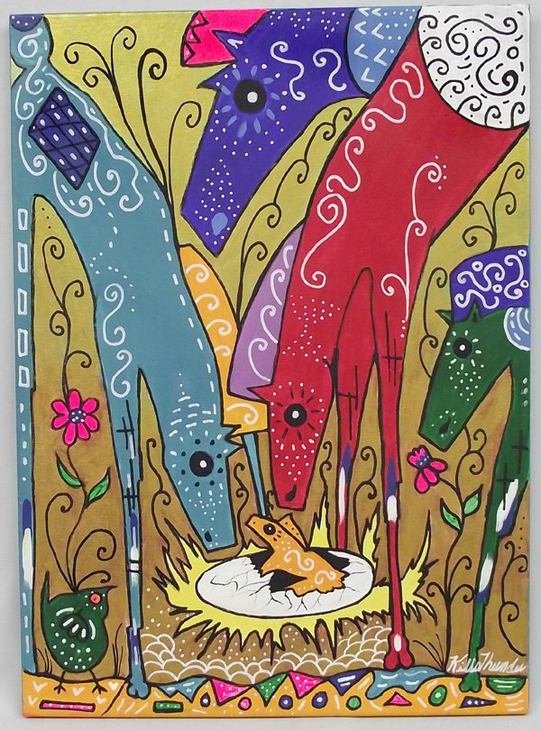 Original Acrylic Painting - Kills Thunder: Original Acrylic Painting - Kills Thunder Art. 24''H x 18''W. ''My Baby Pony'' Signed, dated and painted in the bold colorful style traditional to this Arizona artist.