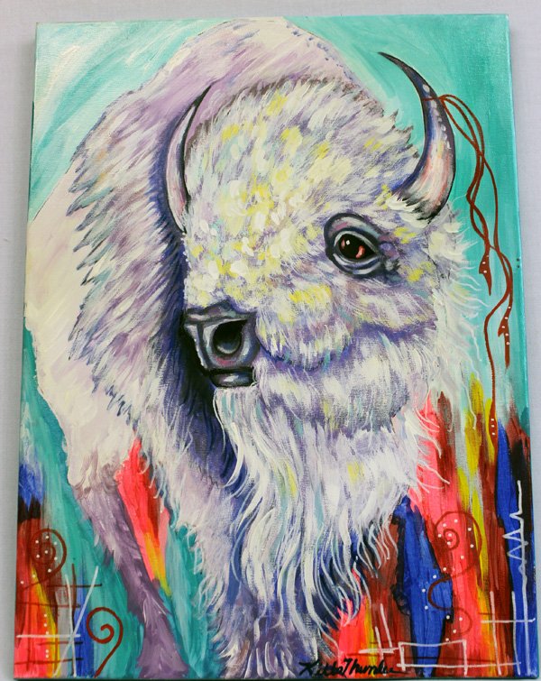 Original Painting by Kills Thunder: Original Painting by Kills Thunder. This beautiful Piece is titled ''Coming Home'' and measures approx. 24''H x 18''W. Informational piece about the artist attached to back. Kathleen Kills Thunder was