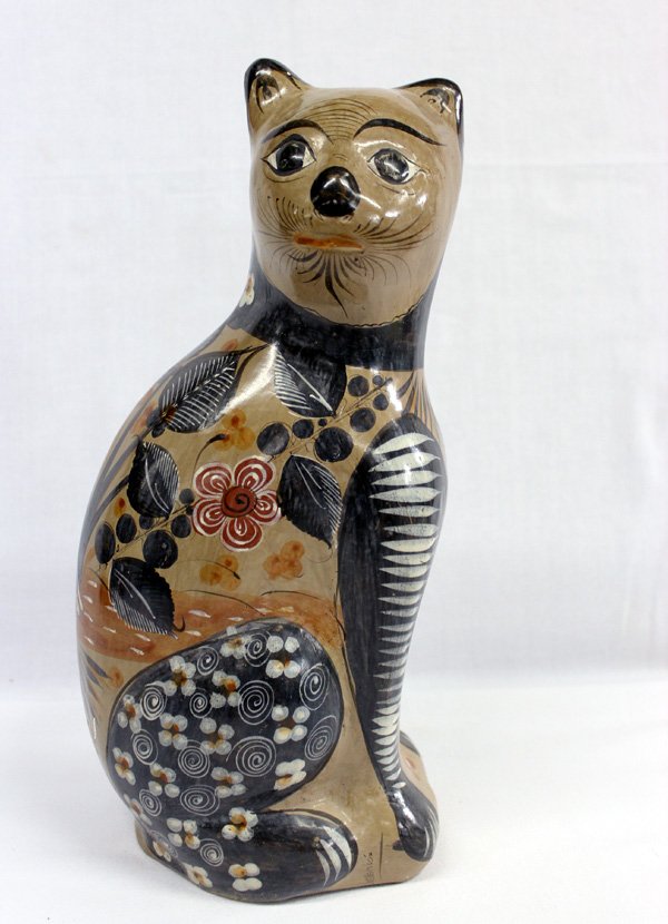 Burnishware Tonala Jalisco Mexican Cat: Burnishware Tonala Jalisco Mexican Cat. This Unique piece with its vivid colors measures approx. 14''H x 4''W X 6.5''L.