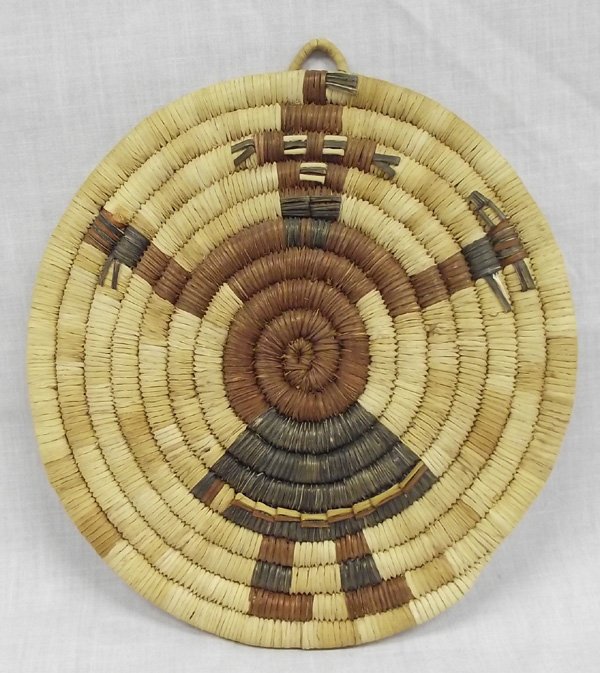 Hopi Woven Mudhead Basket Placque: From the Collection of Nick and Suzanne Nicholas. Hopi Woven Mudhead Basket Placque, measures 7 in.