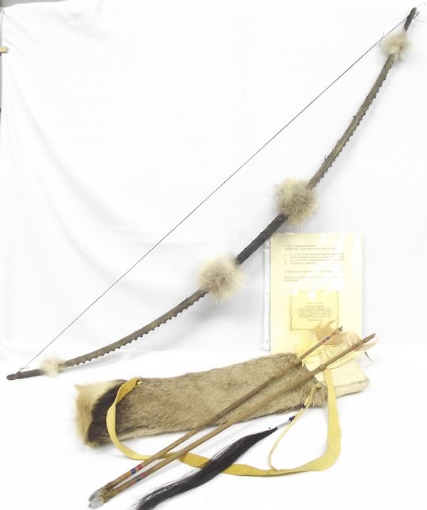 Cherokee Choctaw Fur Hide Quiver and Bow - Oakley: Cherokee Choctaw Fur Hide Quiver and Bow. This bow and quiver were made by Susan Oakley Miller of Cherokee and Choctaw descent, Oklahoma City, OK and there is a Certificate of Authenticity included. T
