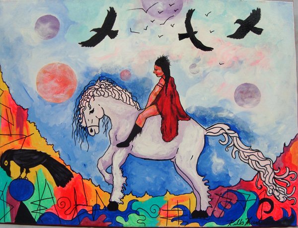 Original Acrylic Painting Heaven by Kills Thunder.: Original Acrylic Painting by Kills Thunder titled ''Heaven & Earth''. Kathy Kills Thunder was born in Seattle Washington. Her Father was a Sioux Indian fron the Fort Peck Reservation in Northeast Mont