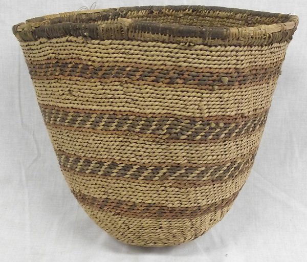 Antique Native American Tri-Colored Pima Basket: Antique Native American Tri-Colored Pima Basket. This exquisite basket measures approx. 12'' in diameter at it's widest and 12'' long.
