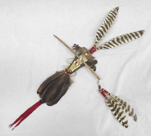 Vintage Cherokee Turkey Feather Headdress: From the Collection of Nick and Suzanne Nicholas. Vintage Cherokee Headdress, embellished with turkey feathers, measures 2.5 in. x 7 in.