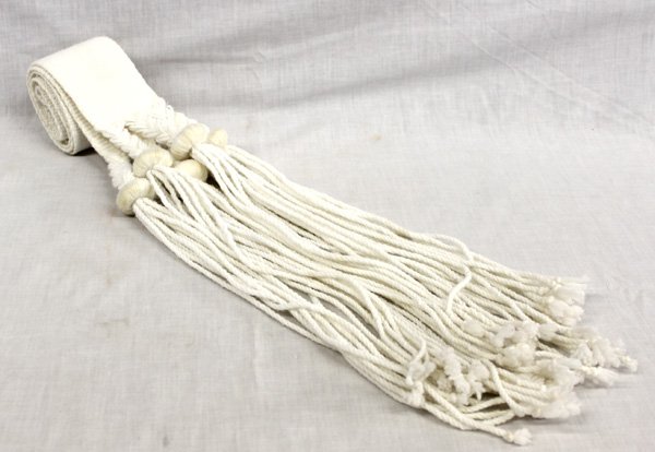 1950s Hopi Pueblo Rain Ceremony Dance Sash: From the Nick and Suzanne Nicholas Collection we have a 1950s Hopi Pueblo Rain Ceremony Dance Sash, 81''L x 3''W, tightly woven, features very unique Hopi ''whorl'' accent pieces, stunningly beautiful