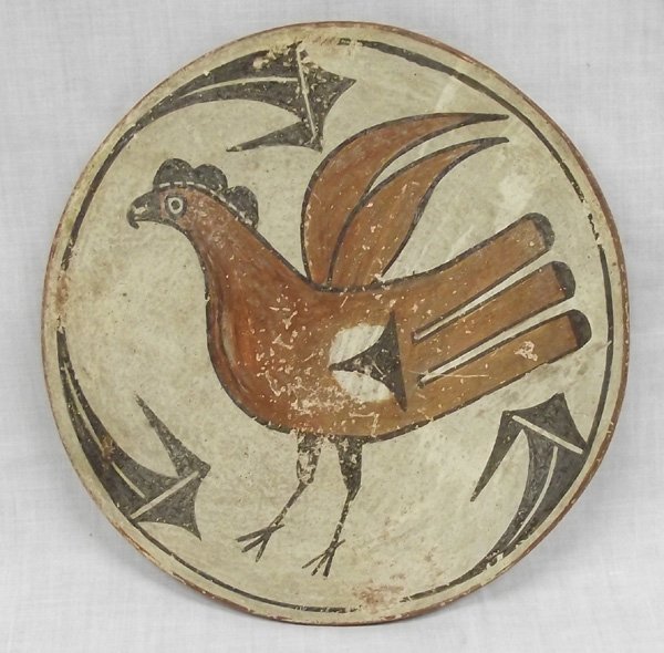 1930 Zia Bird Polychrome Pottery Plate: From the Collection of Nick and Suzanne Nicholas. Zia Bird Pottery, painted in traditional brown and black on white, measures 7 in. x 7 in.