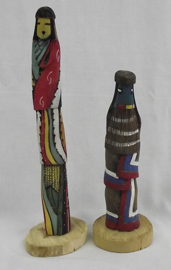 Hopi Long Hair Shalako Kachinas: From the Nick and Suzanne Nicholas Collection we have Hopi Long Hair Shalako Kachinas by J.D., #1 is signed on bottom ''Long Hair By JD '98'' and features dark earthtones #2 is signed on the bottom ''