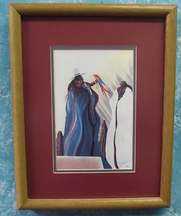 Framed and Matted Hand Signed Bill Rabbit Print: From the Nick and Suzanne Nicholas Collection we have a Cherokee Framed and Matted Hand Signed William E. Bill Rabbit Print, visual measures 9''H x 6''W, framed measures 15''L x 12''W, Rabbit, whose a