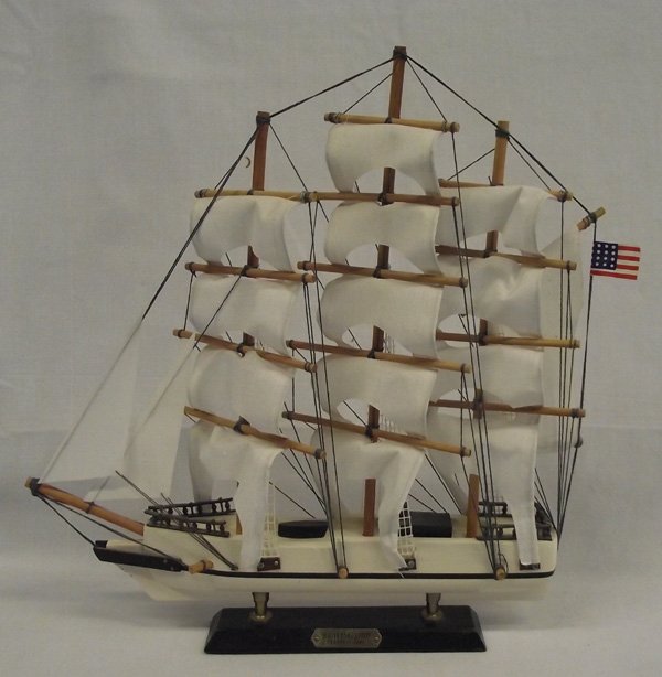 Replica Wooden American New Bedford Sailing Ship: Replica Wooden American New Bedford Sailing Ship, measures 15.5''H x 14.5''W, cloth sails, whaling clipper ship, 1846