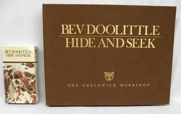 Bev Doolittle Hide and Seek Portfolio & Video: Hardcover Portfolio Bev Doolittle Hide and Seek Prints & Video, numbered 19929/25,000, The Greenwich Workshop, folio contains 6 prints each consecutively numbered, one of which is hand signed by the a