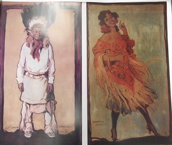 Ten Poster Prints from La Fonda, Santa Fe, NM: Ten Poster Prints from La Fonda, Santa Fe, NM. 36''H x 21''W. From the original Gerald Cassidy 1922 paintings, 1) Los Matachines Dancer 2)Buffalo Dancer 3)El Tovar 4)The Eagle Dancer 5)Kit Carson, Pat