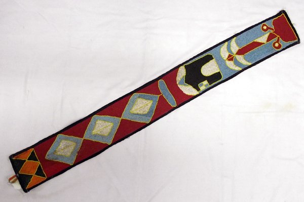 Fully Beaded African Tribal Wall Hanging: From the Nick and Suzanne Nicholas Collection we have a Fully Beaded African Tribal Wall Hanging, measures 48''L x 5.5''W, beautifully beaded in geometric and abstract designs, vivid hues, cloth linin