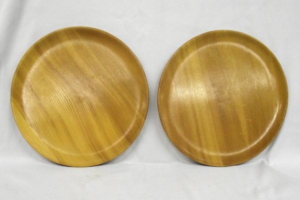 Vintage Posey Company Spruce Wood Platters: Vintage Posey Company Airplane Spruce Platters. Measuring 14'' diameter, the 1908 Washington Posey Company was known for quality spruce and was used for pianos, guitars, and beams for planes throughou