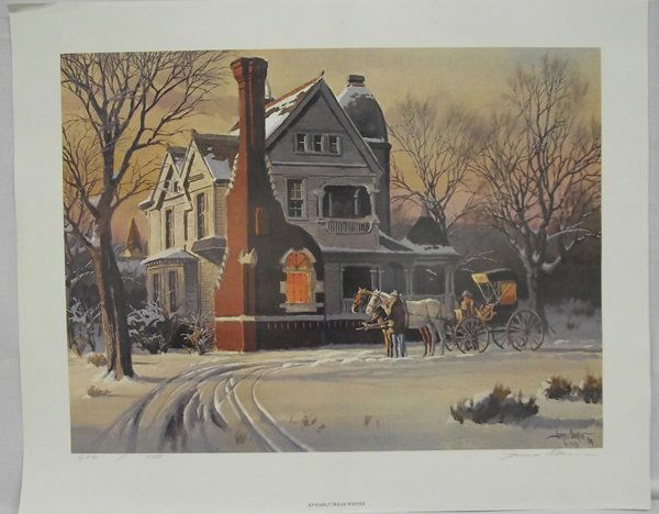 Hand Signed and Numbered Print by James Boren: Hand Signed and Numbered Print by James Baren. This magnificent print, in it's original folio, is numbered 626 of 750 and is titled ''An Early Texas Winter. A noted watercolor and oil painter of weste