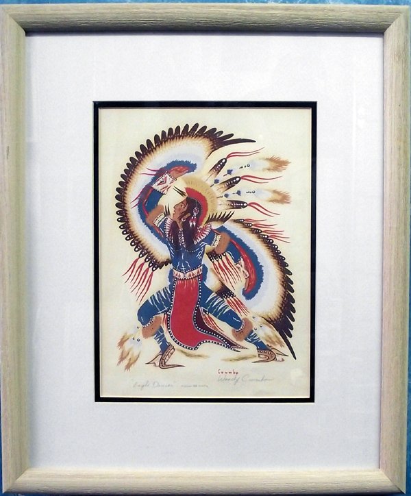 Framed Matted & Signed Original Silkscreen -Crumbo: From the Nick and Suzanne Nicholas Collection. A Framed Matted & Signed Original Silkscreen - Woody Crumbo, signed in pencil by artist, spectacular colors, visual measures 9'' x 11.5'', Woodrow Wilson
