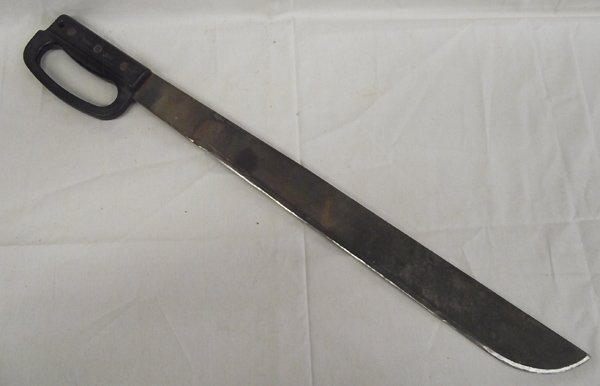 Vintage Blackie Collins Ontario Knife Co. Machete: Vintage Blackie Collins Ontario Knife Co. U.S. Machete, fixed blade knife. Blade 22'' L. Black handle. Overall length 28''. Sharpened blade, patina U.S. ALL BLACK Ontario Knife has been manufacturing