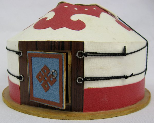 Mongolian Model ''Yurt'' Complete w/Furnishings: Mongolian Model ''Yurt'' Complete w/Furnishings. This wonderful miniature model is complete with furnishings that even include paintings. This item was sold at a museum gift shop in Mongolia. It is ap