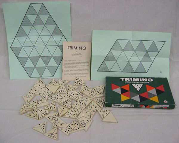 Vintage Trimino Game Made in Western Germany: From the Proctor Collection. Vintage Trimino Game released in 1969 by Creative Playthings/Schmidt Spiele. This game was designed by Dr. Heinz Haber a German physicist and science writer ''in accordanc